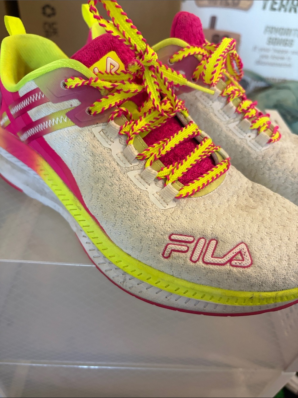 FILA Women's Neon Pink and Yellow Lightweight Sneakers